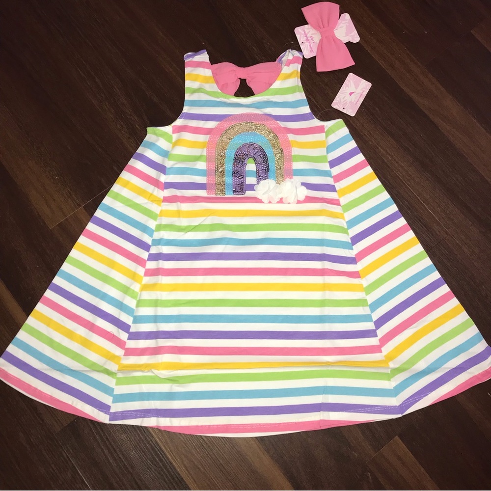Tommy Bahama Rainbow 3D Rainbow Dress With Matching Hair Bow NWT